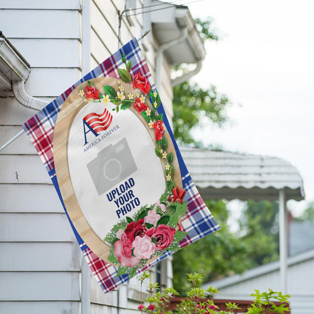 Personalized Roses On Wood Frame House Flag