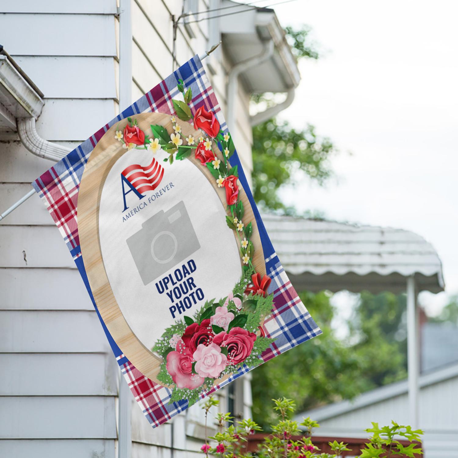 Personalized Roses On Wood Frame House Flag