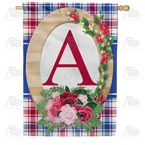 Roses On Wood Frame Monogram Double Sided House Flag