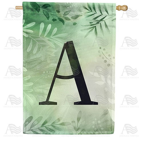 Lush Leaves Monogram Double Sided House Flag