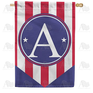 Red, White And Blue Emblem Monogram Double Sided House Flag
