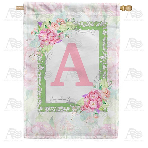 Watercolor Hydrangeas Monogram Double Sided House Flag