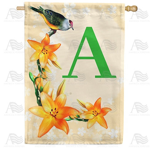 Orange Lilies Monogram Double Sided House Flag