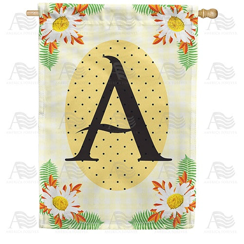 Yellow Gingham Daisies Monogram Double Sided House Flag