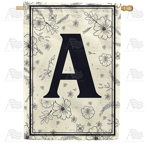 Flower Sketchings Monogram Double Sided House Flag