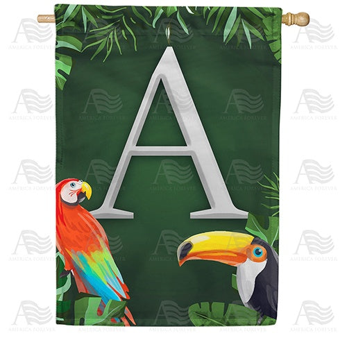 Tropical Birds Monogram Double Sided House Flag