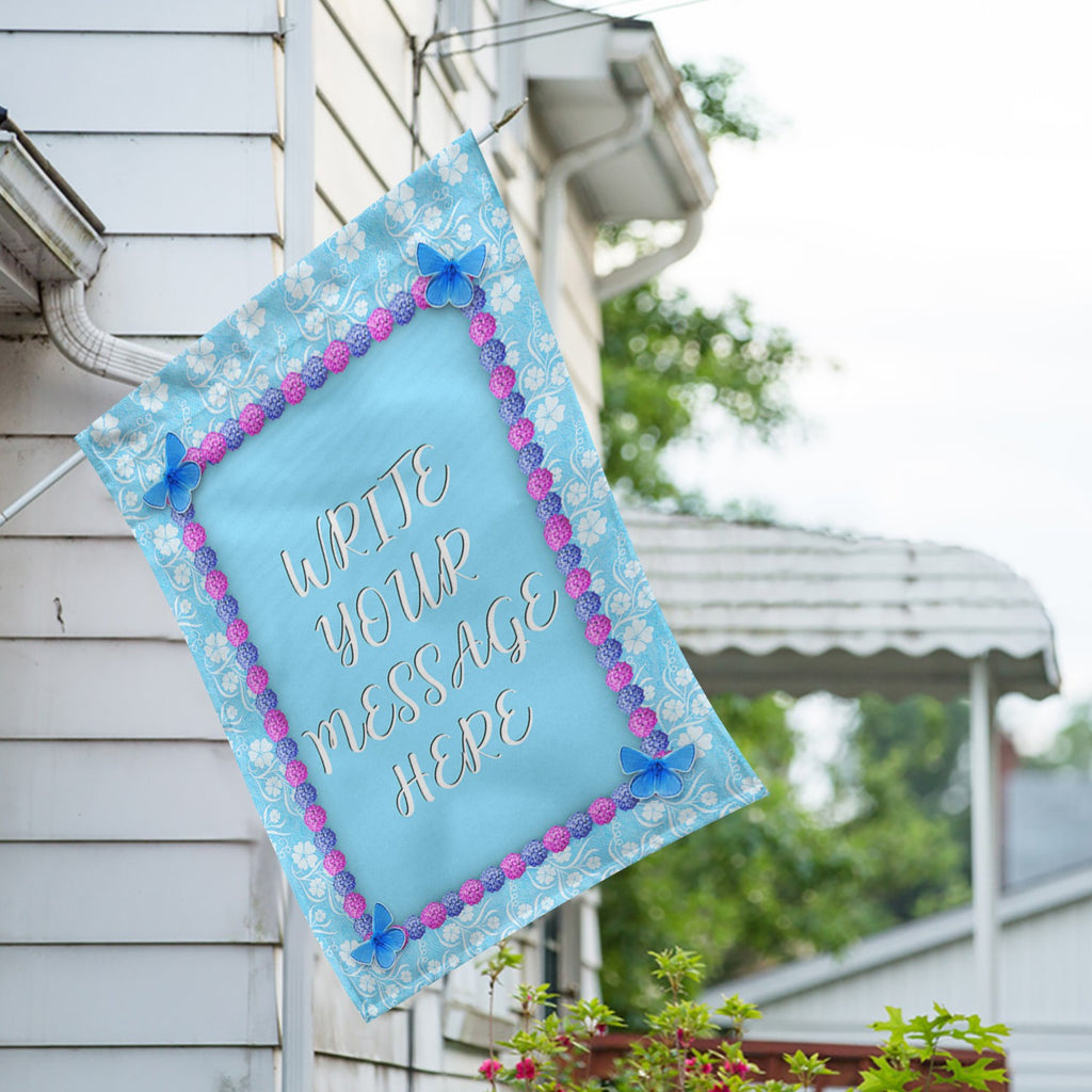 Personalized Blue And Purple Hydrangea Message House Flag