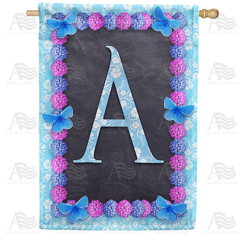 Blue And Purple Hydrangea Monogram Double Sided House Flag