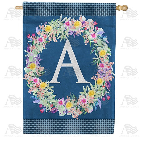 Floral Wreath Monogram Letter Monogram Double Sided House Flag