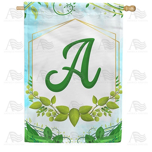 Rose Greenery Monogram Double Sided House Flag