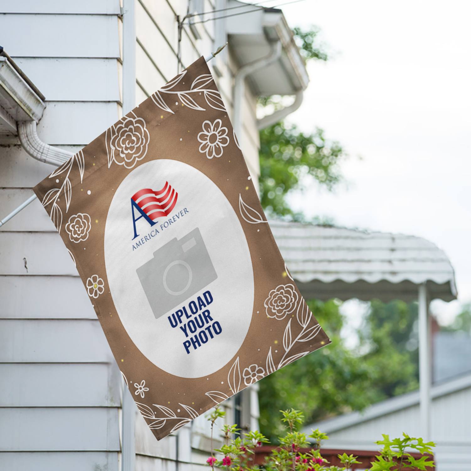 Personalized Bronze Floral House Flag