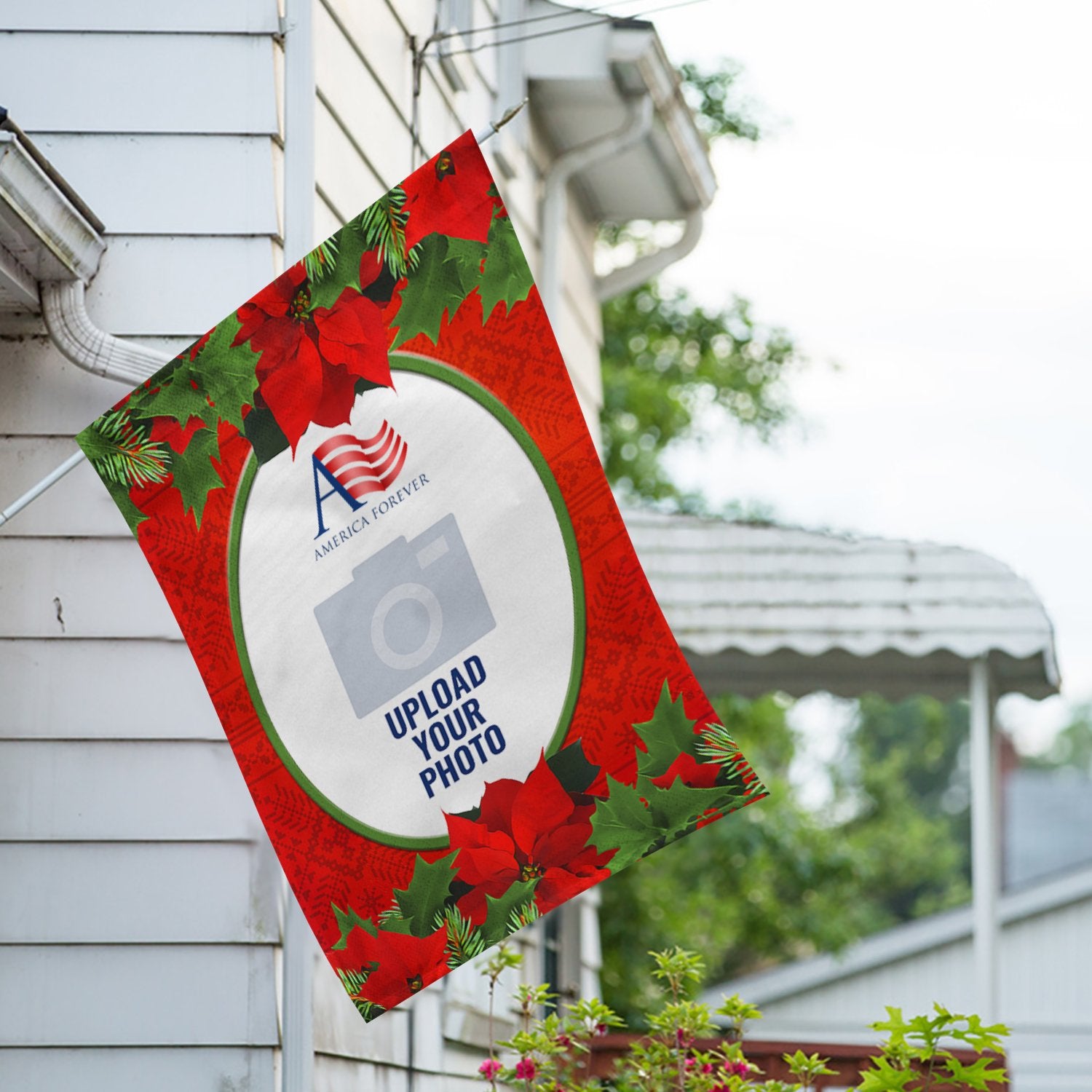 Personalized Red Poinsettia House Flag