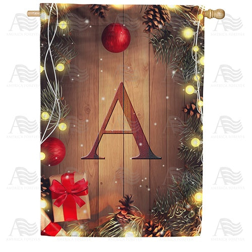 Wood Panel Lights Monogram Double Sided House Flag