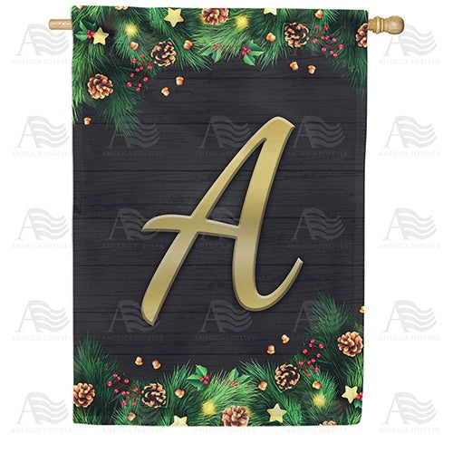 Pine Cones And Stars Monogram Double Sided House Flag