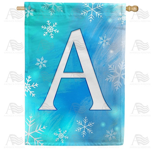 Snowflakes Monogram Double Sided House Flag