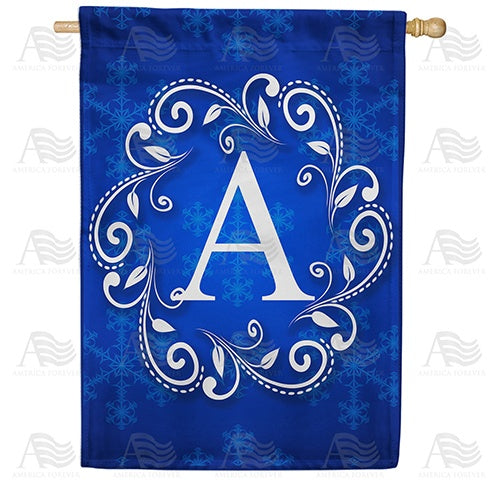 Royal Blue Winter Monogram Double Sided House Flag