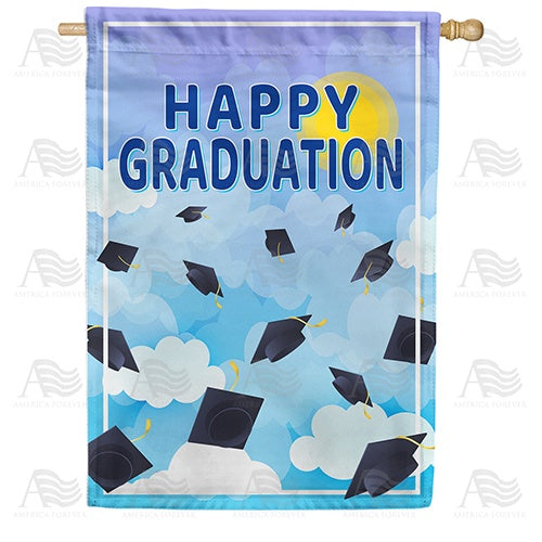 Graduation Cap Toss Double Sided House Flag
