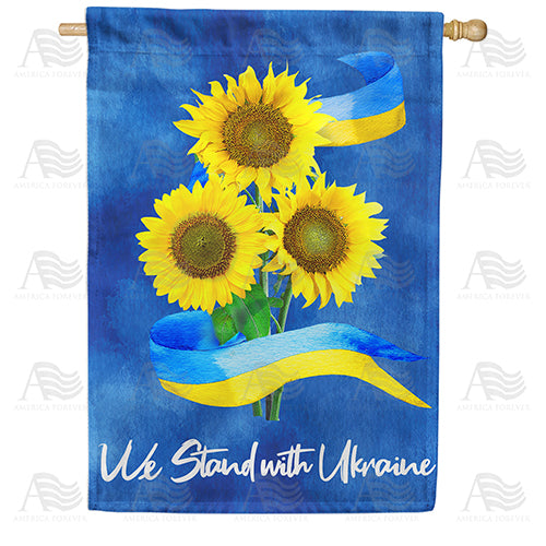 Ukraine Sunflowers and Ribbon Double Sided House Flag