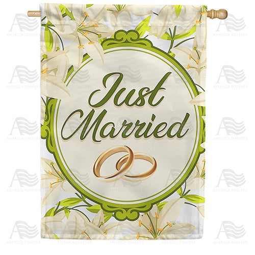 Just Married Rings Double Sided House Flag
