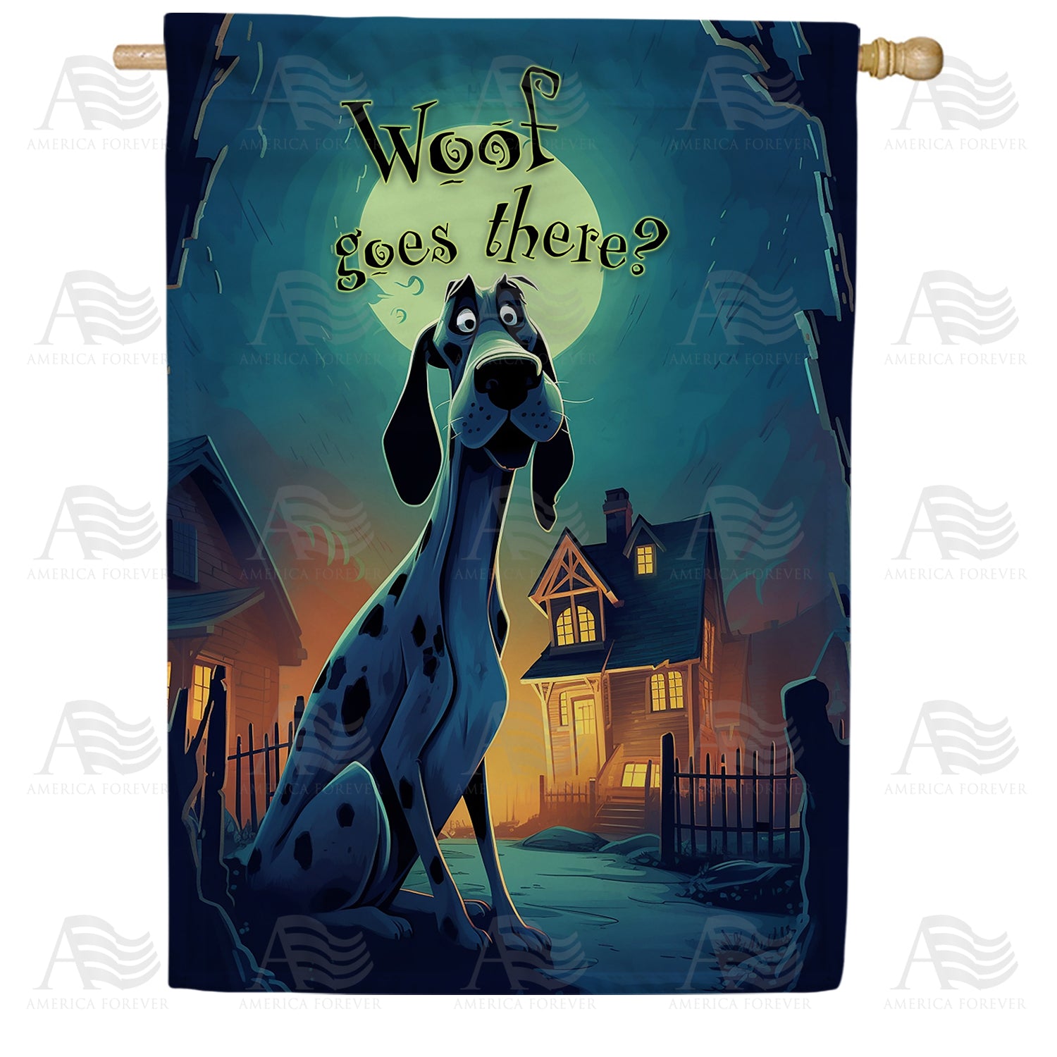 Woof Goes There? Double Sided House Flag