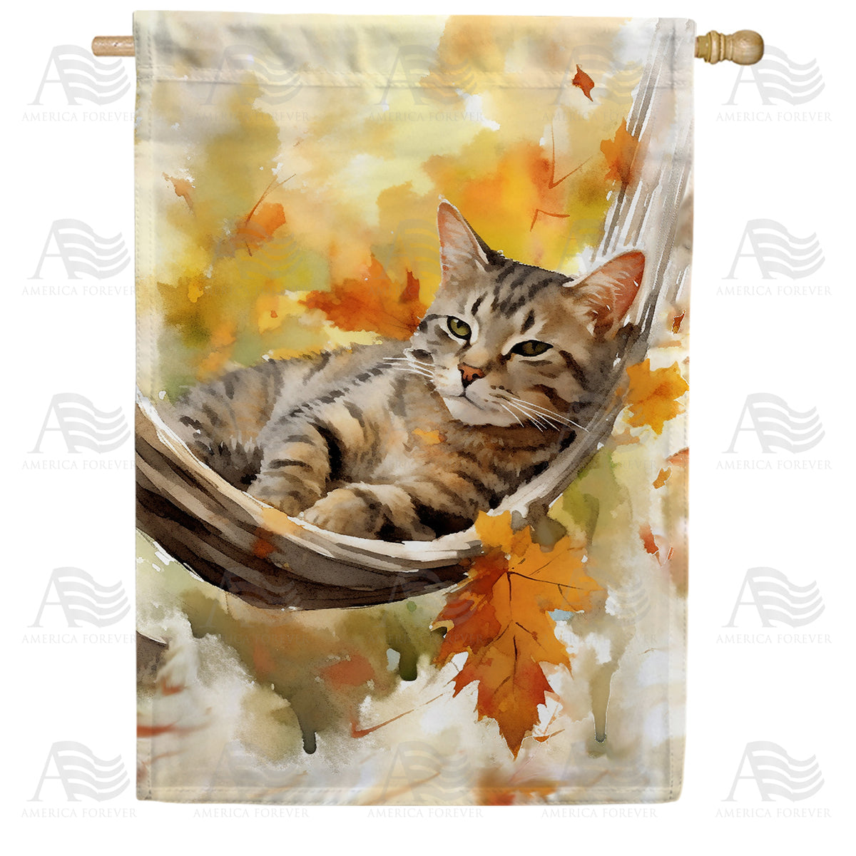Cat Napping In Fall Double Sided House Flag