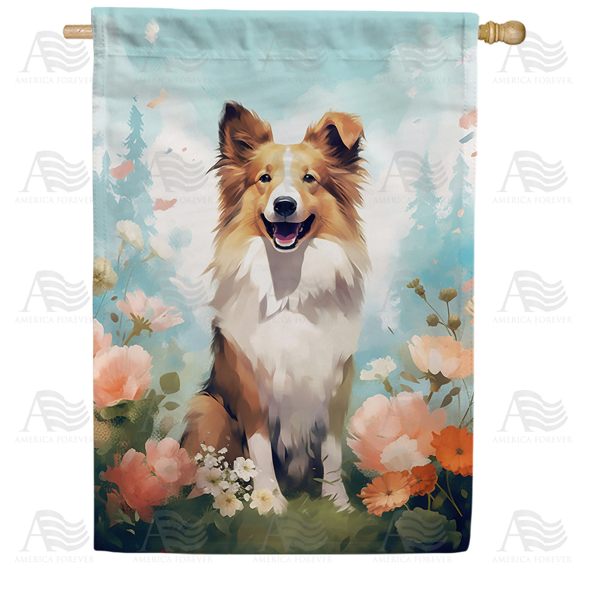 Collie Painting Double Sided House Flag