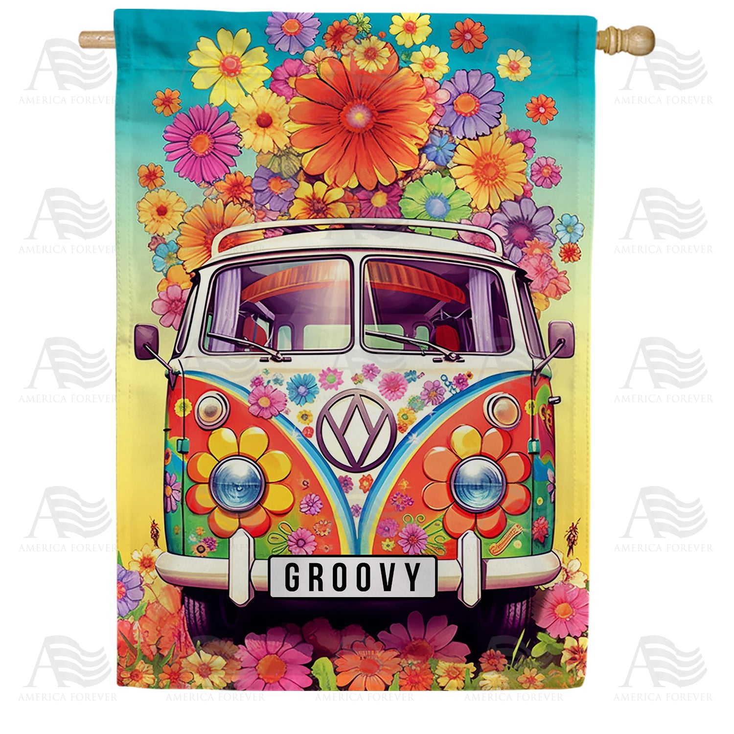 Hippie Van Double Sided House Flag