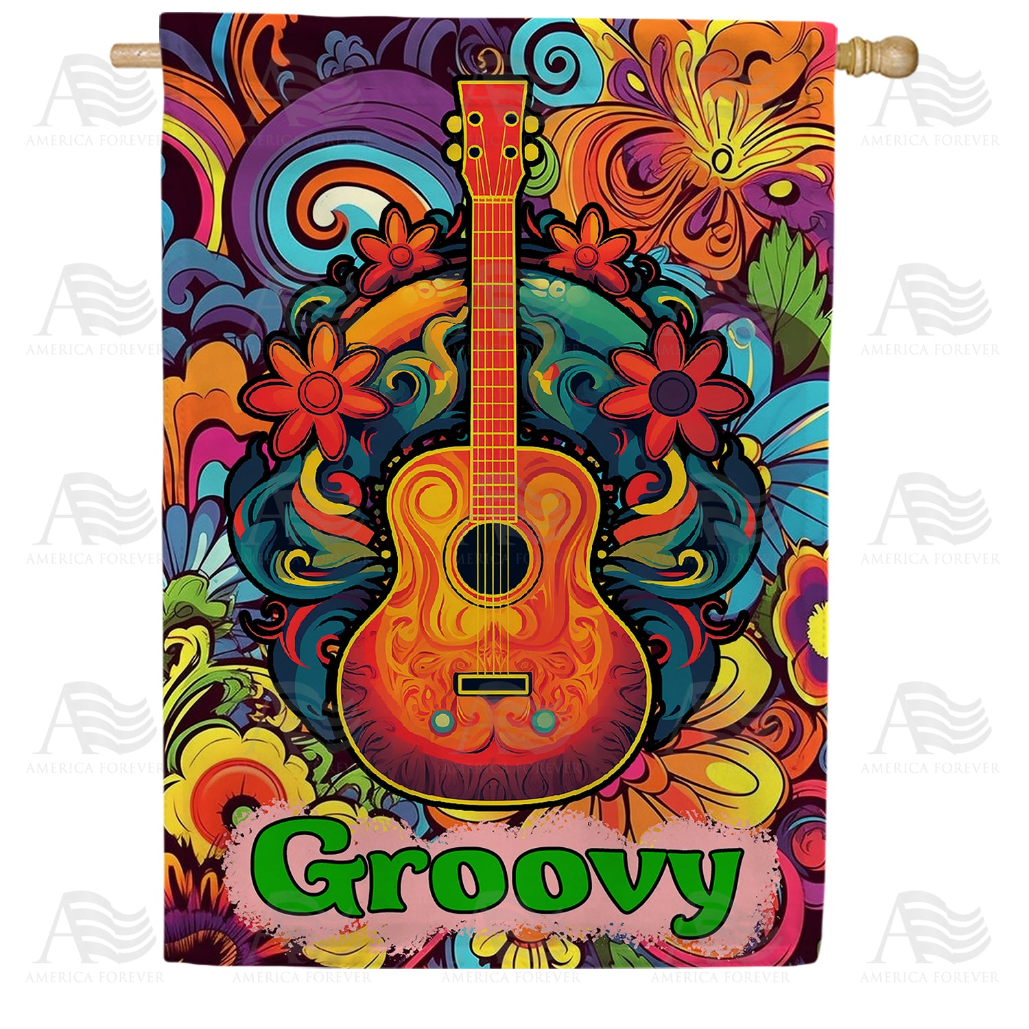 Groovy Guitar Double Sided House Flag