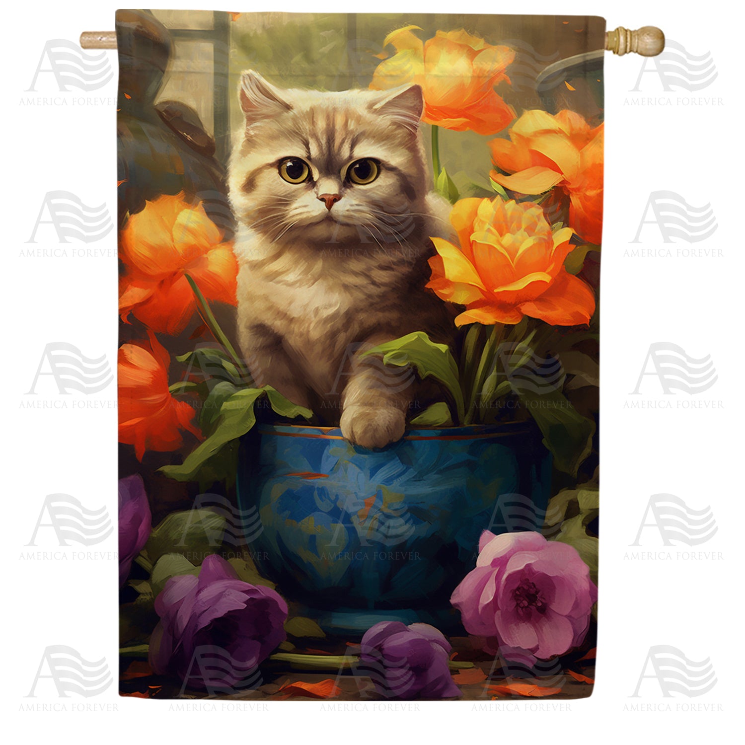 Potted Kitty Double Sided House Flag