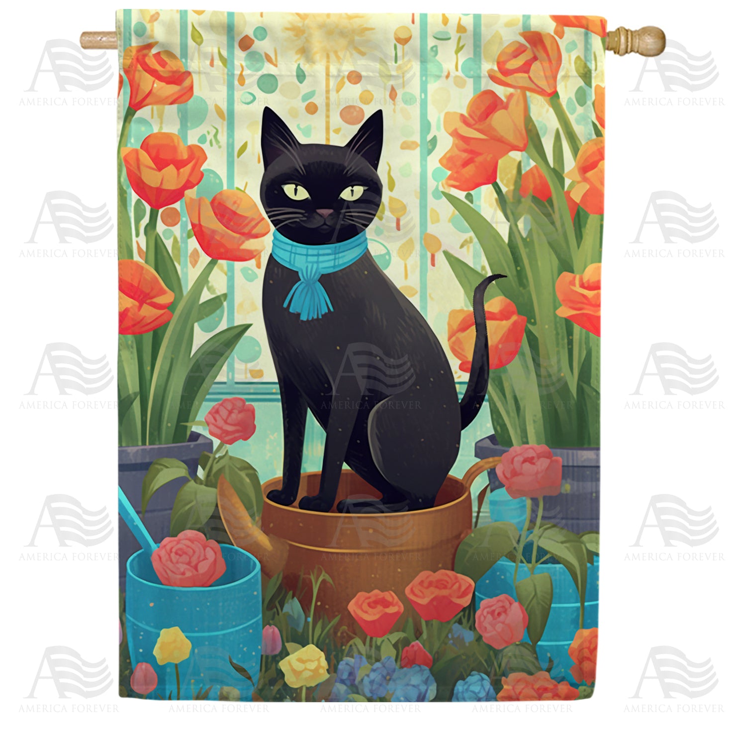 Poised Black Cat Double Sided House Flag