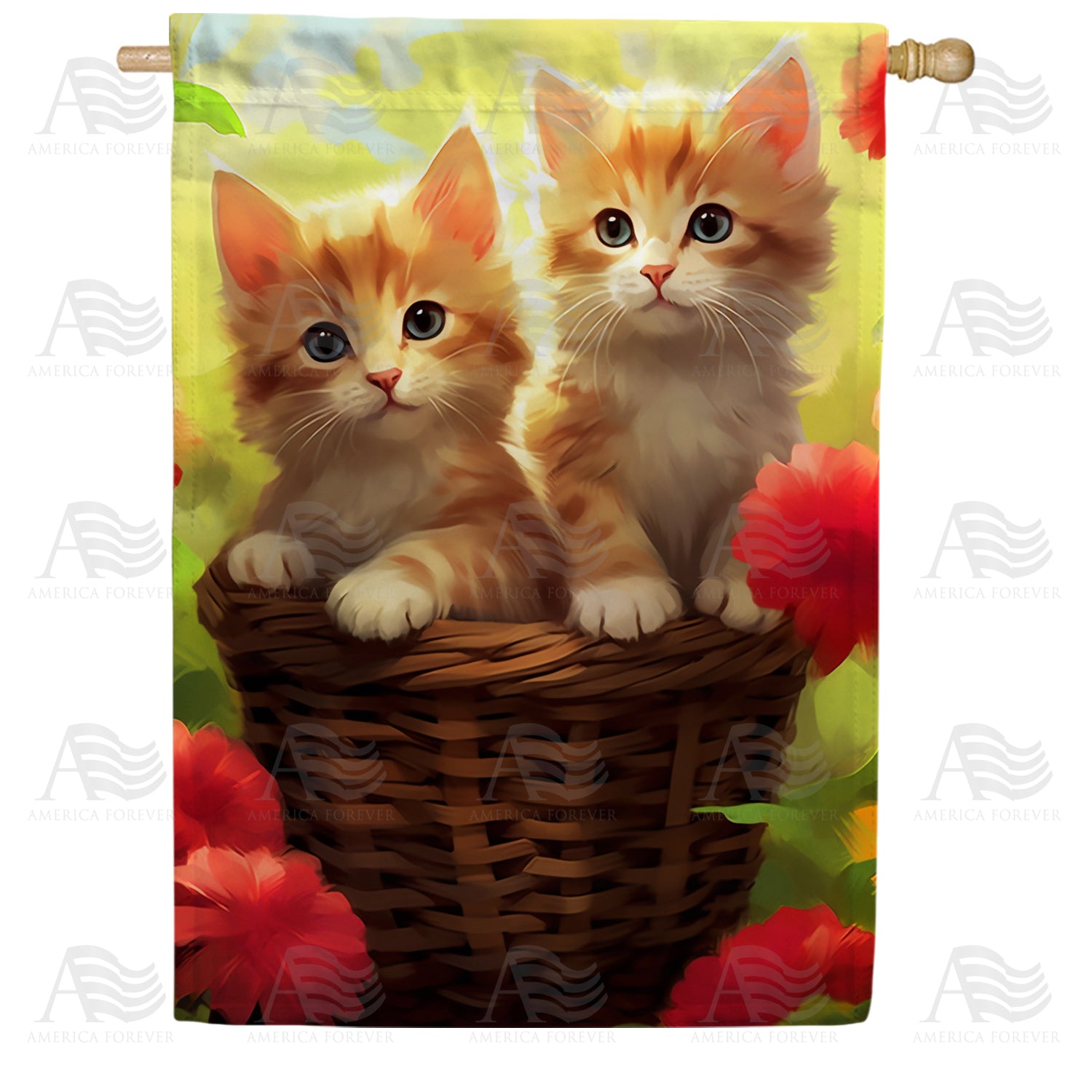 Cute Kittens in Basket Double Sided House Flag