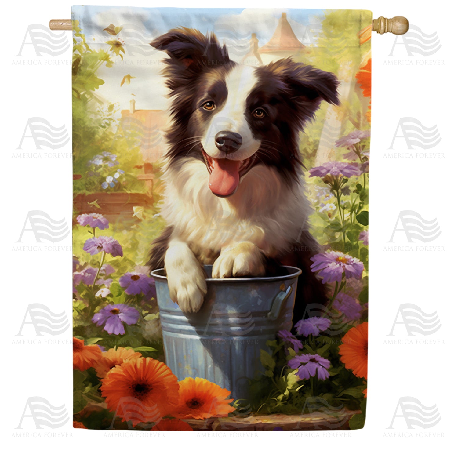 America Forever Border Collie Double Sided House Flag