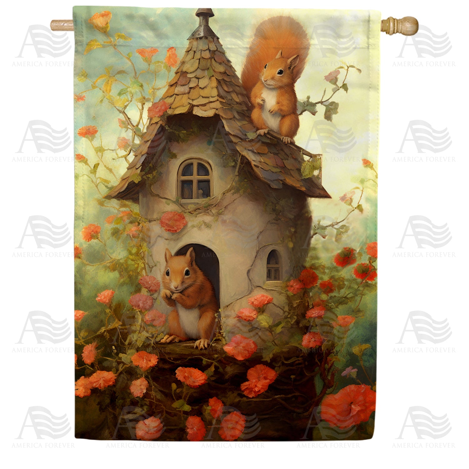 Squirrel Home Double Sided House Flag
