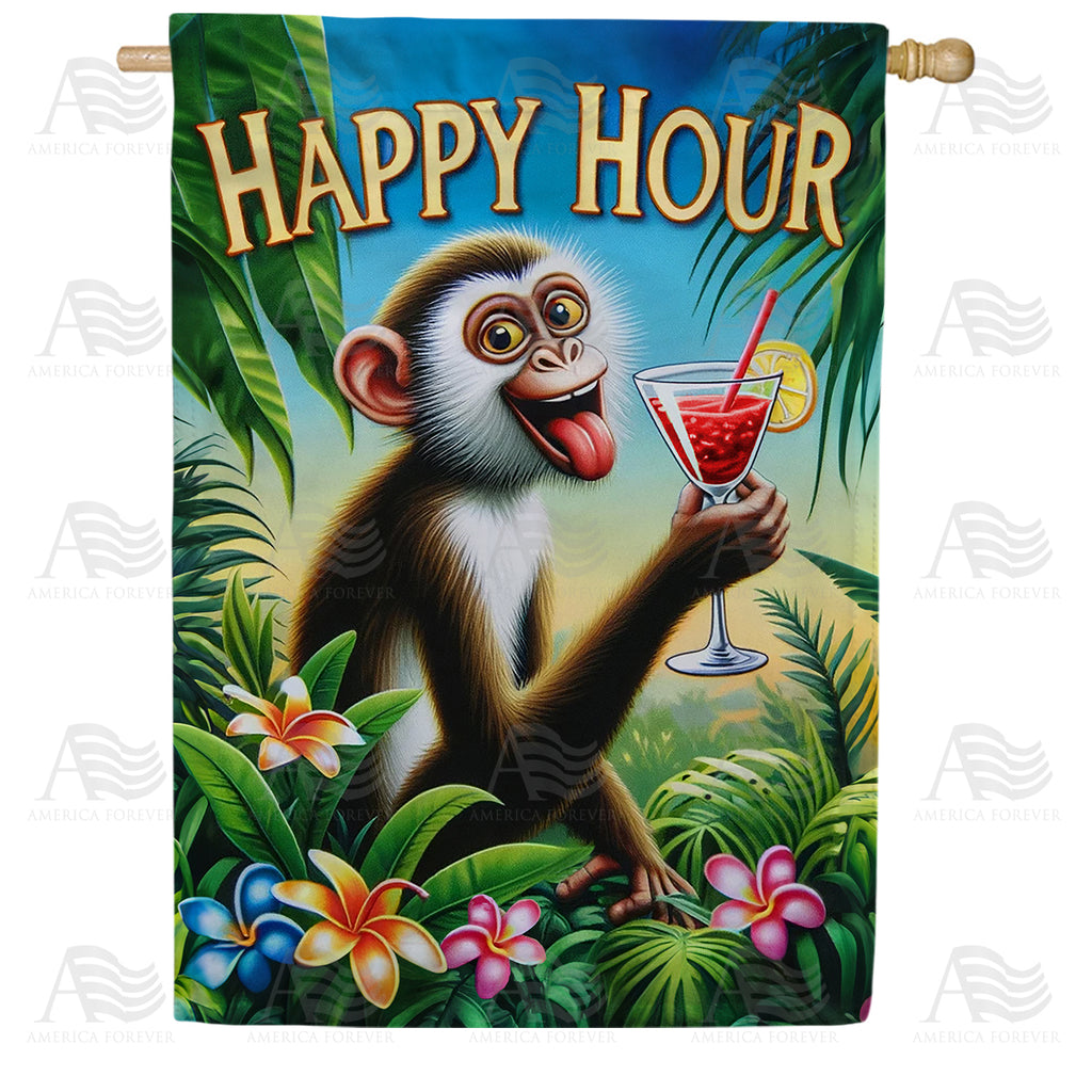 Happy Hour Monkey Double Sided House Flag