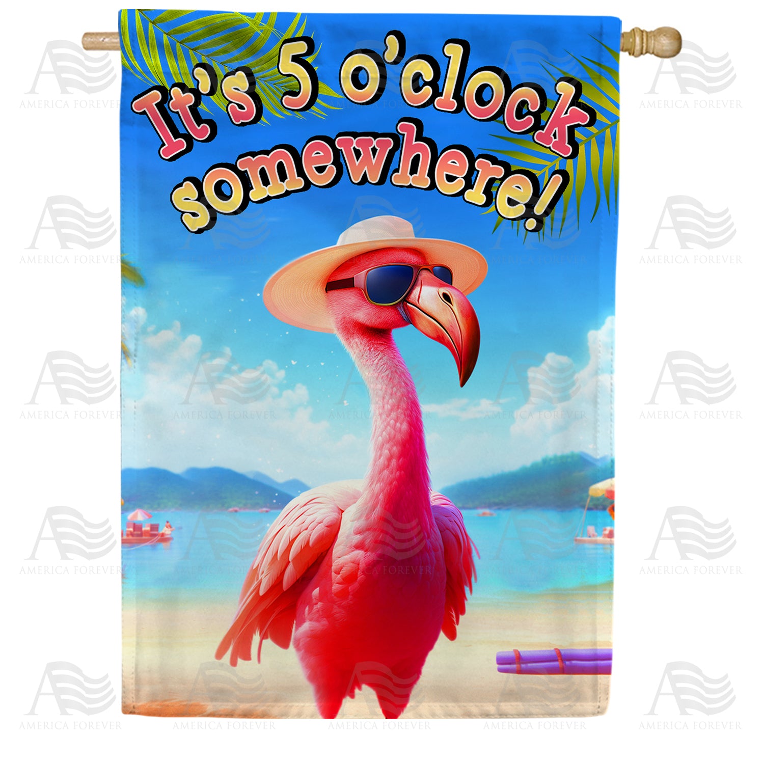 5 O'clock Flamingo Double Sided House Flag