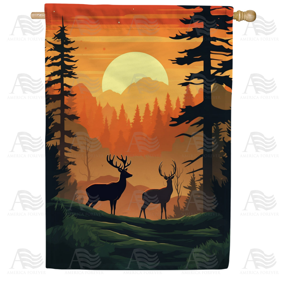 Deer At Sunset Double Sided House Flag