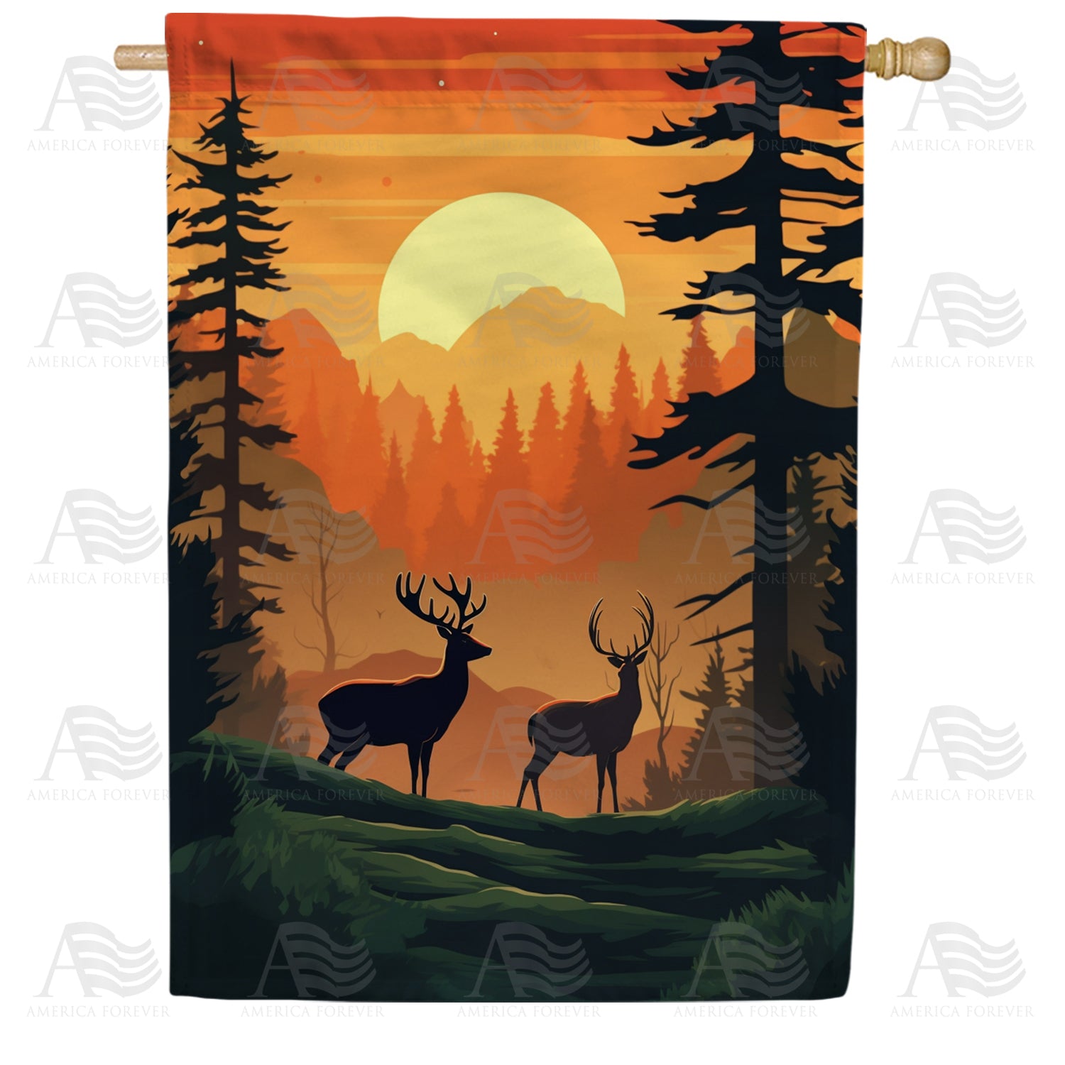 Deer At Sunset Double Sided House Flag