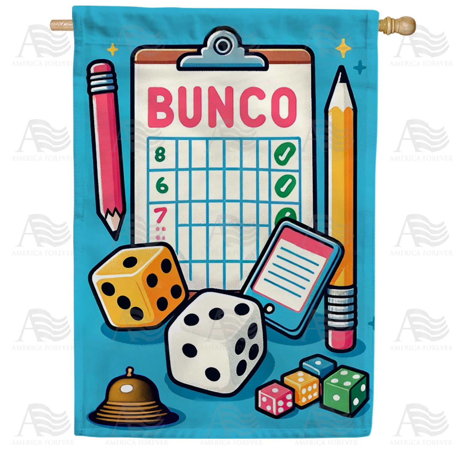 Classic Bunco Scorecard and Dice Double Sided House Flag