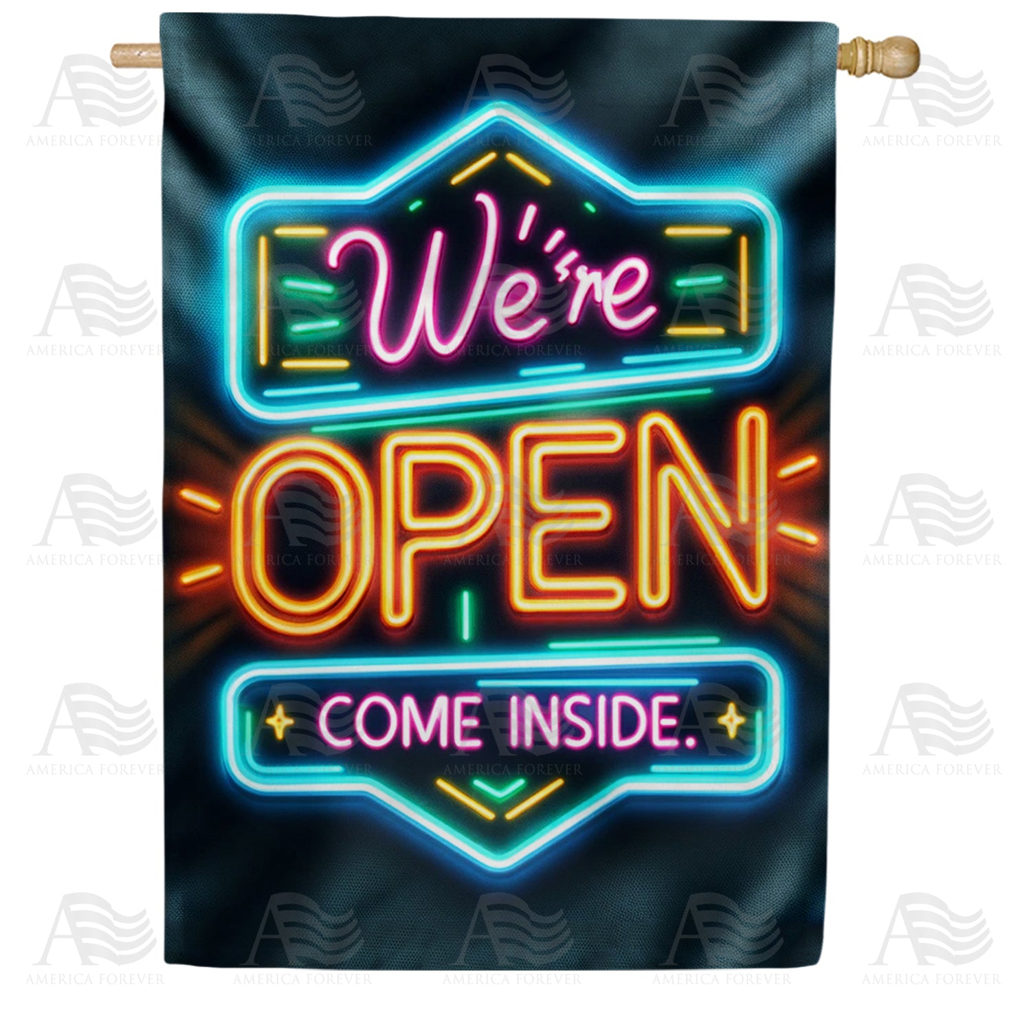 Neon Lights Open Sign Double Sided House Flag