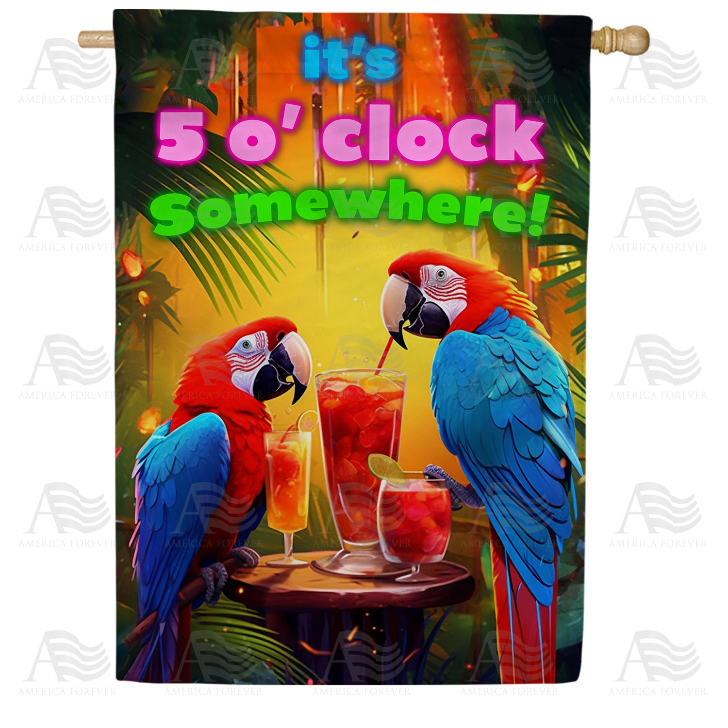 Tropical Parrots Cocktail Hour Double Sided House Flag