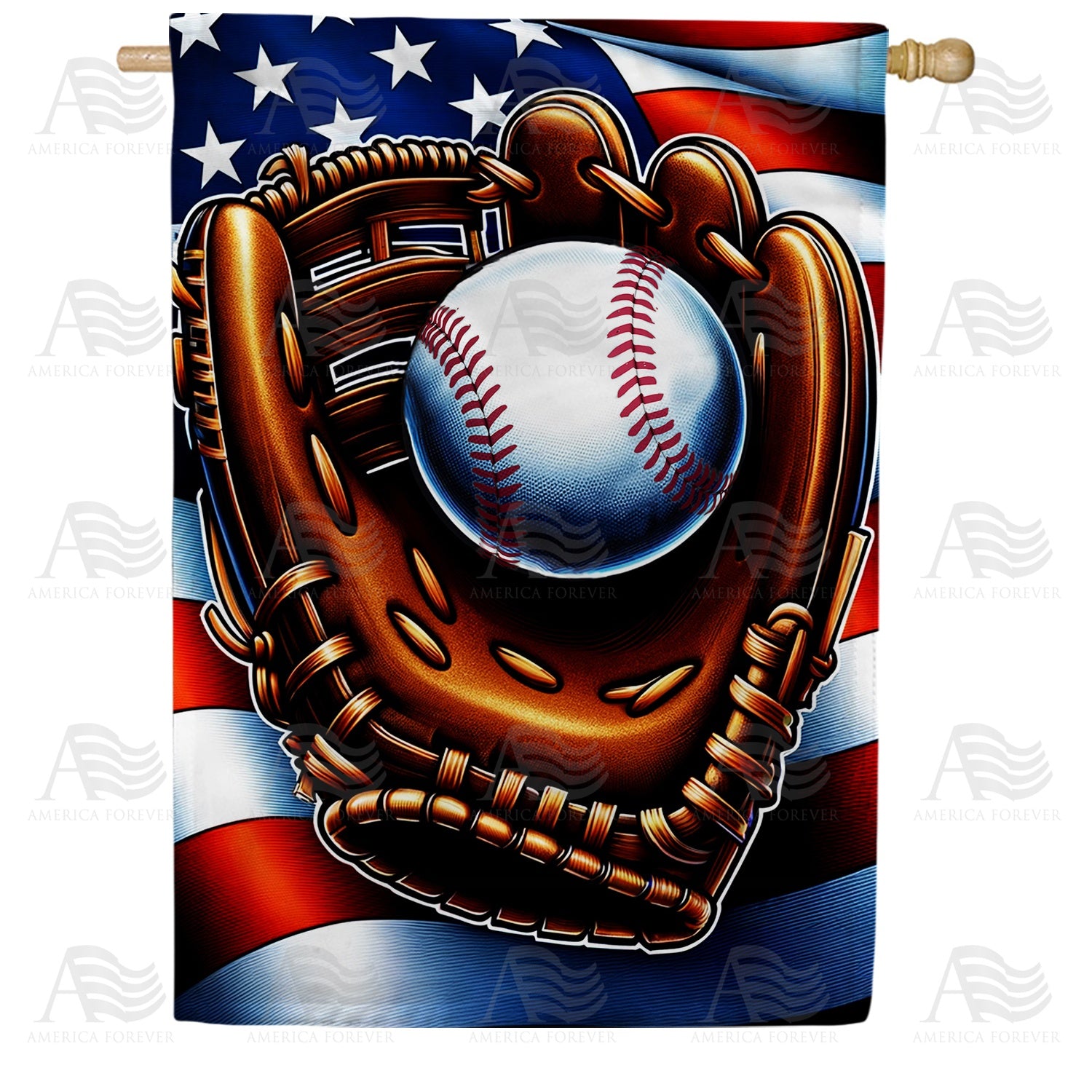 Patriotic Baseball Glove Double Sided House Flag