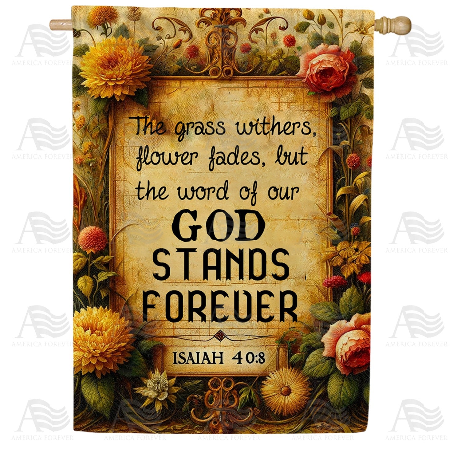 Eternal Word Floral Scripture Double Sided House Flag