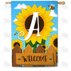 Sunflower Welcome Monogram Double Sided House Flag