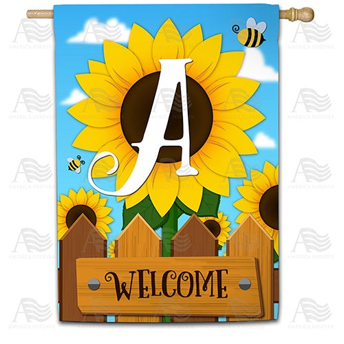 Sunflower Welcome Monogram Double Sided House Flag