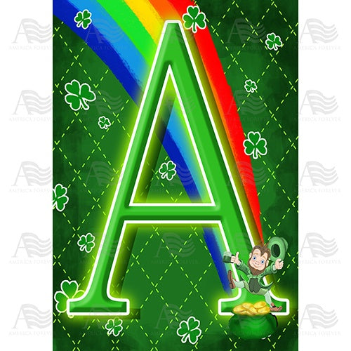 Leprechaun Rainbow Monogram House Flag
