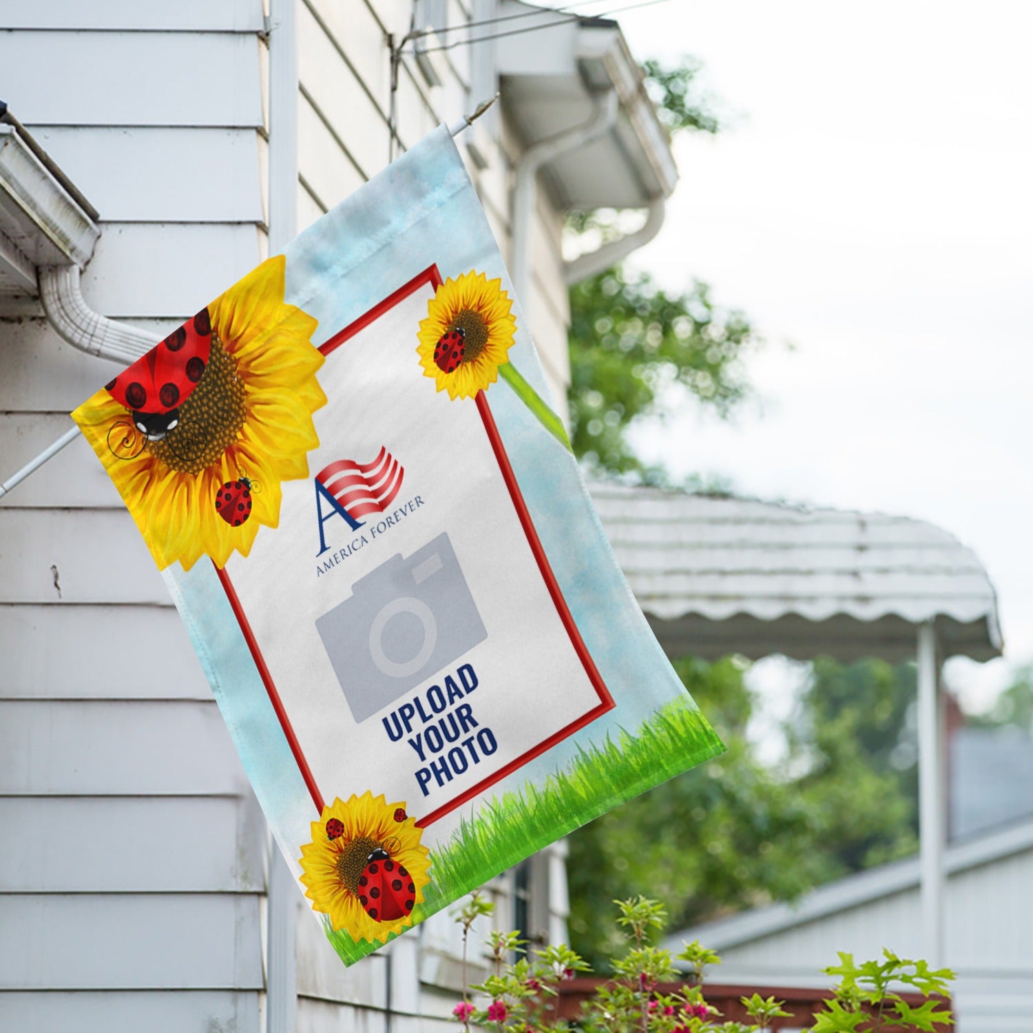 Personalized Ladybugs and Sunflowers House Flag