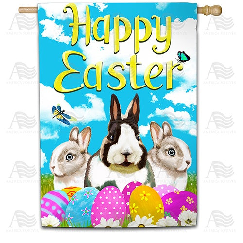 Happy Easter Bunny Friends Double Sided House Flag