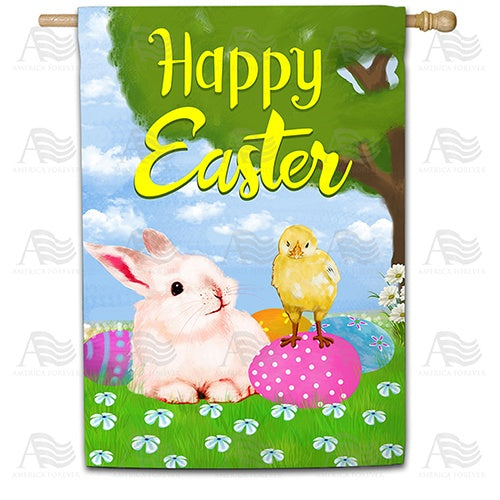 Bunny and Chick Easter Buddies Double Sided House Flag