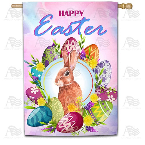 Egg-cellent Easter Wreath Bunny Double Sided House Flag