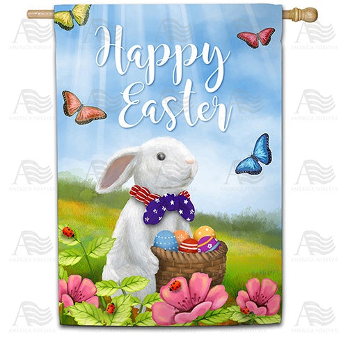 Easter Bunny with Patriotic Tie Double Sided House Flag